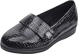 Cosyfeet Carmen - Black Patent Croc Print - 8-6E - Extra Wide Women's Shoes