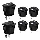 Rocker Switch 6 Pcs - Mini Round Toggle Switch ON/Off SPST 2 Pin | 6A/250V AC, 10A/125V Pre-Wired | for Car, Boat, Household & RV - Black KCD1 Style