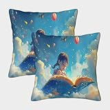 kaiyun 2 Pack Storybook Pillow Case 3D Cartoon Printed Cushion Box Suitable for Home Living Room Decoration Car Pillow Case 40x40cm
