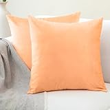 Encasa XO Velvet Cushion Covers (40x40 cm) Set of 02 | Peach | Luxurious Square Velvet Throw Pillow Covers With Invisible Zippers | Living Room, Sofa, Chair