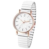 Oidea Women's Elastic Strap Watches: Large Face Arabic Numerals Analog Quartz Wrist Watches for Women Easy Reader Stretch Band Waterproof Ladies Wratch White