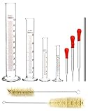 QWORK® Glass Graduated Cylinder,5ml/10ml/50ml/100ml,with 3 Glass Dropper, 2 Cleaning Brush, 1 Glass Stirring Rod