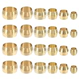 PATIKIL 120Pcs Brass Compression Sleeves Ferrules, Tube OD 1/8" 3/16" 1/4" 5/16" 3/8" 1/2" Compression Fittings Assortment Kit for Connecting Air, Fuel, Water, Oil and Inert Gases Lines