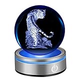 IFOLAINA 3D Tiger Statue Crystal Ball Light White Tiger Ornaments Gifts for Women Glass Tiger Stuff Animals Figurines for Home Living Room