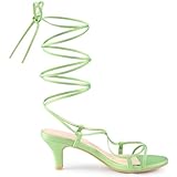 Allegra K Women's Strappy Lace Up Kitten Heels Sandals Lime Green 7.5 UK/Label Size 9.5 US
