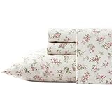 Laura Ashley Cotton Flannel Bedding Set, Audrey Pink/Cream, King
