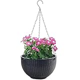 Vtizikl Garden Hanging Baskets, Self Watering Hanging Plant Pots, Large Hanging Baskets Outdoor with Detachable Hanging Chain, Bottom plug, Inner Basin for Home Decor, Gardening (Black)
