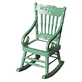 Doll House Wooden Chairs, 1:12 Dollhouse Rocking Chair Miniature Vintage Dollhouse Furniture Mini Doll Chairs for Dollhouse Accessories Decoration, Green