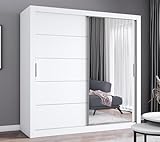 AOF-IBIZA Sliding Mirror Door Wardrobe – Modern Bedroom Closet with Shelves, Hanging Rails & Drawers – Available in 100–120-150-180-203 and 250cm – White, Grey, Oak, or Black (White, 203cm)