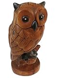 Owl on Branch, Fair Trade Wood Carving 18cm