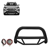 Black Horse Max Bull Bar Incl. pair of 5.3"Dia.LED Lights w/Red Trim Rings No skid plate Black Compatible with 2019-2024 Toyota RAV4|2021-2024 Toyota Venza-MBB-TOB4802-PLFR