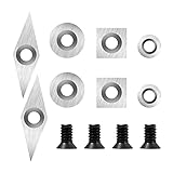 8Pcs Tungsten Carbide Cutters Inserts Set for Wood Lathe Turning Tools, (11mm Square + 12mm Round + 8.9mm Round + 30x10mm Diamond) with 4 Screws