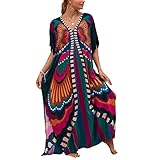 sunforyou Kaftan Dresses for Women Plus Size Lightweight Swimsuit Cover up Batwing Sleeve Print Loungewear Beach Robe, Butterfly, One Size