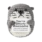 TOYMIS Positive Sea Otter Crochet, Emotional Doll Support Sea Otter Cute Mini Animal Crochet with Positive Message Card for Encouraging Gift Home Office Car Dashboard Decoration(Grey)