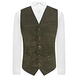 Men's Heritage Check Moss Green Waistcoat, Tweed, Tailored Fit (3XL | 48in Chest)