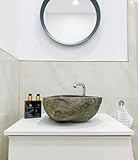 Oval Shaped Natural River Stone Grey Bathroom Basin with Drainage Hole | Toilet Basins, Practical Sink, Bathroom Decor (45-53cm)