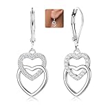 LOLIAS 925 Sterling Silver Heart Dangle Earring for Women Girls Silver Hoop Earrings Multicolored Cubic Zirconia Drop Earrings Hypoallergenic Double Heart Huggie Hoops Earrings