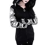 Black Steampunk Jacket Women Plus Size Full Zip Hoodie Gothic Coats Vintage Clothes Cosplay Costumes Goth Long Sleeve Sweatshirt Outwear for Ladies