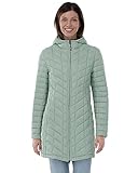 Outdoor Ventures Womens Winter Thermolite Long Puffer Coat, Ladies Lightweight Quilted Parka Windproof Waterproof Warm Insulated Jacket with Hood Ice Green M/UK 12