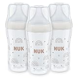 NUK Perfect Match Baby Bottles Set | 3+ Months | Adapts to Baby's Palate | Temperature Control | Anti Colic Vent | 260 ml | BPA-Free | Medium Silicone Teat | Rainbow | 3 Count