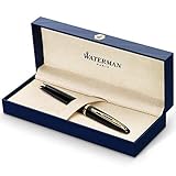 Waterman Carène Black Sea Fountain Pen | High-Gloss Black & 23k Gold Clip | Medium Nib with Blue Ink Cartridge | Gift Box