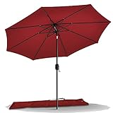 VOUNOT 2.7m Garden Parasol, Outdoor Table Tilting Patio Parasol Umbrella, with Crank Handle, Protective Cover, 8 Sturdy Ribs, Red