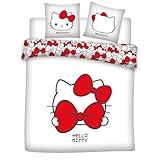 Aymax Hello Kitty Bow Double Bedding Set, Reversible Duvet Cover 240 x 200 cm + 2 Pillowcases 65 x 65 cm, White