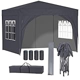 BIRCHTREE Pop Up Gazebo with Sides, 3m x 3m Waterproof with 2 Free Weather Support Beams 4 Gazebo Weight Bags. Garden Canopy Outdoor, Party Tent, 260g Polyester Powder Coated Steel Frame. Grey