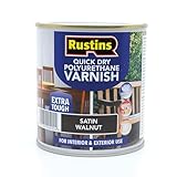 RustinsQuick Dry Poly Varnish Satin Walnut 1ltr -Tough, Water-Based Clear Finish in Gloss, Matt or Satin; Durable Protection for Interior Wood, Furniture and Floors