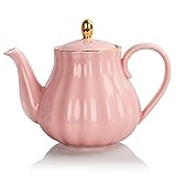 Sweejar Home Porcelain Tea Pot with Infuser and Lid,Teaware with Filter 890 ml for Tea/Coffee/Milk/Women/Office/Home/Gift (Pumpkin Shape, Pink1)