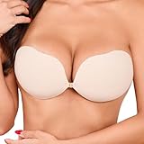 Hioffer Women's Sticky Push up Adhesive Bra Strapless Invisible Stick on Bras for Backless Dresses, Wedding Beige
