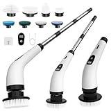 SINZUX Electric Spin Scrubber, Electric Cleaning Brush with 8 Replaceable Brush Heads, Electric Scrubbing Brush with LED Display and Adjustable Extension Handle for Bathroom Kitchen Car