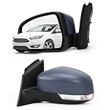 Kistrba Door Wing Mirror Assembly Left Passenger Side for Ford Focus MK3 2011-2018, with Indicator Light, Electric Heated Mirror, Manual Folding, 6 Pins (12 Holes)