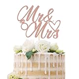 Sotpot 1 Pack Mr Mrs Cake Topper Rose Gold Glitter Love Mr Mrs Cake Pick for Wedding Party Decorations Bridal Shower Wedding Party Decoration Supplies