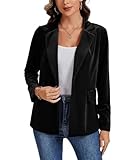 Kyzoeyou Women's Velvet Blazer Suit Casual Long Sleeve Jacket Ladies Office Work Notched Collar Coats Button Down Blazers with Pockets(Black Large)