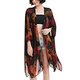 Women's Kimono Cardigan Long Chiffon Floral Swimsuit Cover up Bohemian Beachwear Bikini Shawl Tops