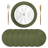 BAOFIN Round Braided Placemats Set of 6, Round Placemats for Dining Table, Washable Woven Non-Slip Placemats for Christmas,15 inch(Olive)