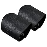 HiiFeuer 2 piece Viking Embossed Faux Leather Cuff Bracelet, Norse Retro Wristband, Nordic Mjolnir Vegvisir Pattern Cuff Bangle Bracelet.(Vegvisir Black)