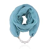 Micoop Women's Scarves Multi-purpose Simulated Pearl Pendant Scarf Necklace Stylish Infinity Scarf with Jewelry Accessory for Chic ladies (Turquoise scarf with pearl)