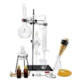 Professional 500ml Chemistry Glass Steam Distillation Apparatus DIY Essential Oil Distiller Kit Lab Glassware Kit with Thickened Flask Serpentine Condenser