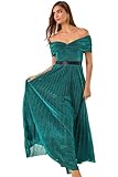 Ariella Bardot Pleated Fit & Flare Maxi Dress for Women UK - Ladies Everyday Autumn Winter Comfy Soft Evening Vacation Work Party Night Out - Emerald - Size 10