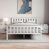 Vida Designs Milan Double Bed, 4ft6, Bed Frame, Solid Pine Wood, Headboard, High Foot End Bedroom Furniture, White And Pine