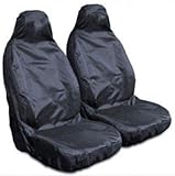 For Fiat 500, Brava, Bravo, Doblo, Fiorino, Panda, Punto, Scudo, Seicento, Stilo - Extra Heavy Duty Driver Passenger Black Pair Waterproof Car Front Seat Covers - 2 x Fronts
