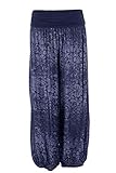 TEXTURE Ladies Womens Italian Lagenlook Floral Print Viscose Boho Harem Ali Baba Trouser Pants Joggers One Size (Navy, One Size)
