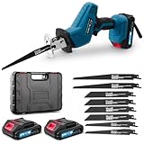 Reciprocating Saw, 0-4000 RPM Variable Speed Electric, 21V Cordless Electric Saw to Cut Metal, for PVC Cutting with 2 Batteries, 8 Saws Blades, Blue