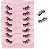 Vivis Half Lashes Corner Lashes Natural Looking Wispy Cat Eye Faux Mink False Eyelashes, Fluffy Curly Fox Eye, 7pcs Glue-On Eyelash Extensions C Curl/D Curl (B29)