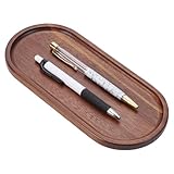 PLIGREAT Oval Wooden Pen Tray, Minimalist Brown Writing Instrument Rest Tea Coffee Table Tray for Office Desk Organizer Kitchen Tableware