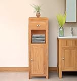 Hallowood Furniture Waverly Oak Bathroom Cabinet, Hallway Storage Unit, Small Oak Cupboard with Shelf & Drawer, Solid Wooden Display Cabinets for Organising Essentials