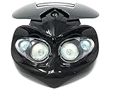 Alchemy Parts Motorbike Headlight Headlamp with Fork Brackets 32 to 40mm for Streetfighter Custom Project Bike Carbon Look and Black