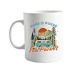 signkitsuk Home is Where You Park It Campervan Mug – 11oz Ceramic Coffee Cup for Camping Enthusiasts, Van Life Travellers, Motorhome Adventures, Off-Grid Living Fans